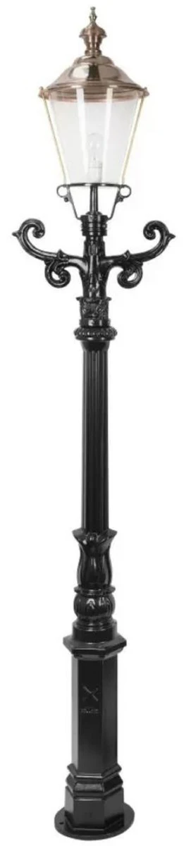 Casa Padrino linterna de jardín Art Nouveau negro / cobre 42 x 29 x A. 170 cm - Lámpara de pie de jardín de aluminio pintado con polvo - Iluminación nostálgica - Luces nostálgicas