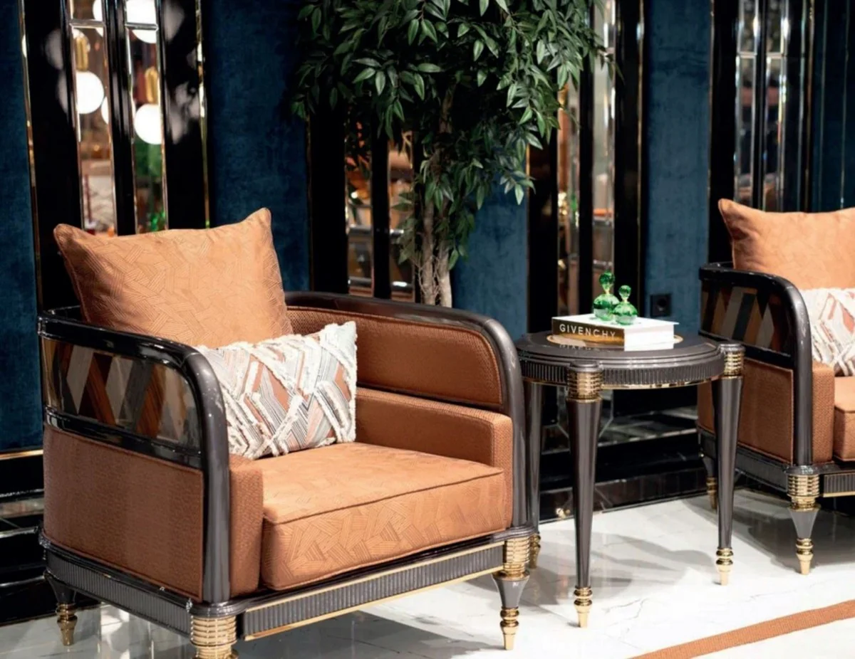 Casa Padrino mesa auxiliar Art Deco de lujo gris / multicolor / oro - Mesa auxiliar de sal¨®n de madera maciza - Muebles de Sal¨®n Art Deco - Muebles de sal¨®n de lujo