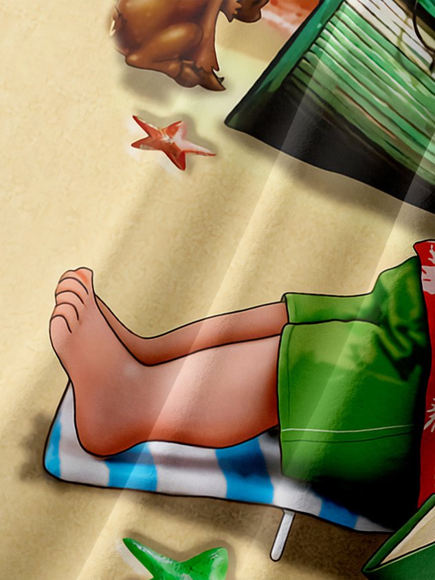 Casual Festive Collection Retro Christmas Santa Claus and Elk Elements Pattern Lapel Short Sleeve Shirt Print Top