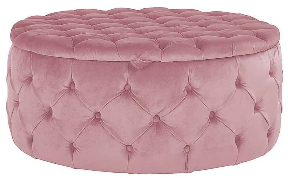 Casa Padrino taburete redondo Chesterfield de lujo rosa ? 100 x A. 45 cm - Otomana redonda de terciopelo con espacio de almacenamiento - Muebles de dormitorio