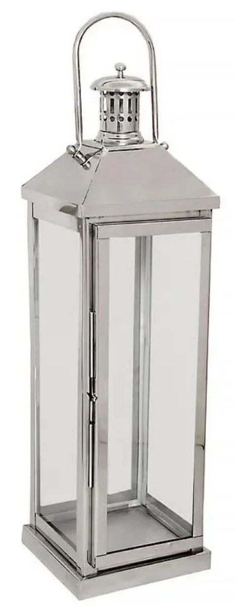 Casa Padrino candelabro deco plata 18 x 18 x A. 65 cm - Farolillo de metal con asa - Accesorios de gastronomía - Accesorios de restaurante - Accesorios de hotel decorativos