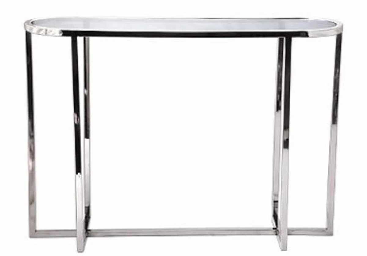 Casa Padrino mesa consola de la sala de estar plata 100 x 30 x H. 71 cm - Consola Ovalada de Lujo