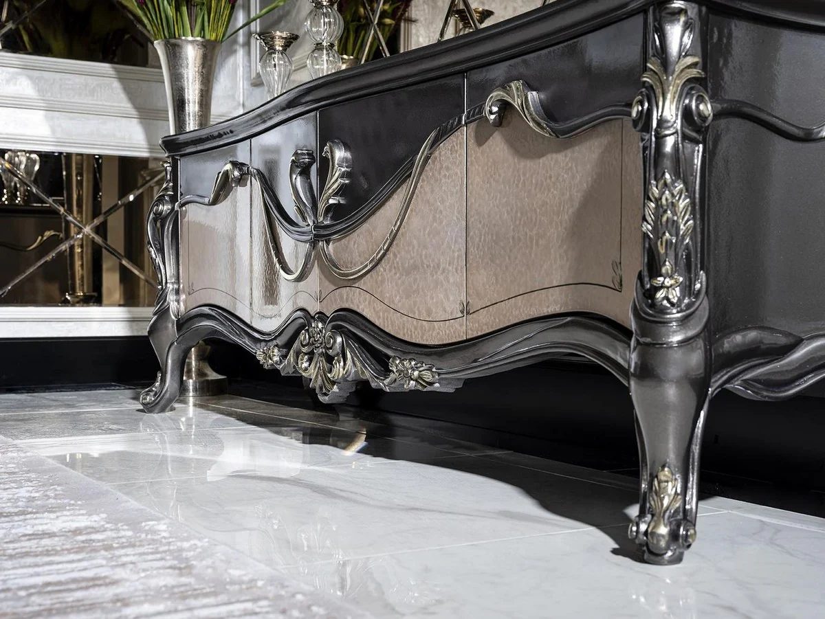 Casa Padrino armario de TV barroco de lujo gris oscuro / beige / oro - Magnífico aparador de salón con 4 puertas - Muebles de salón barrocos