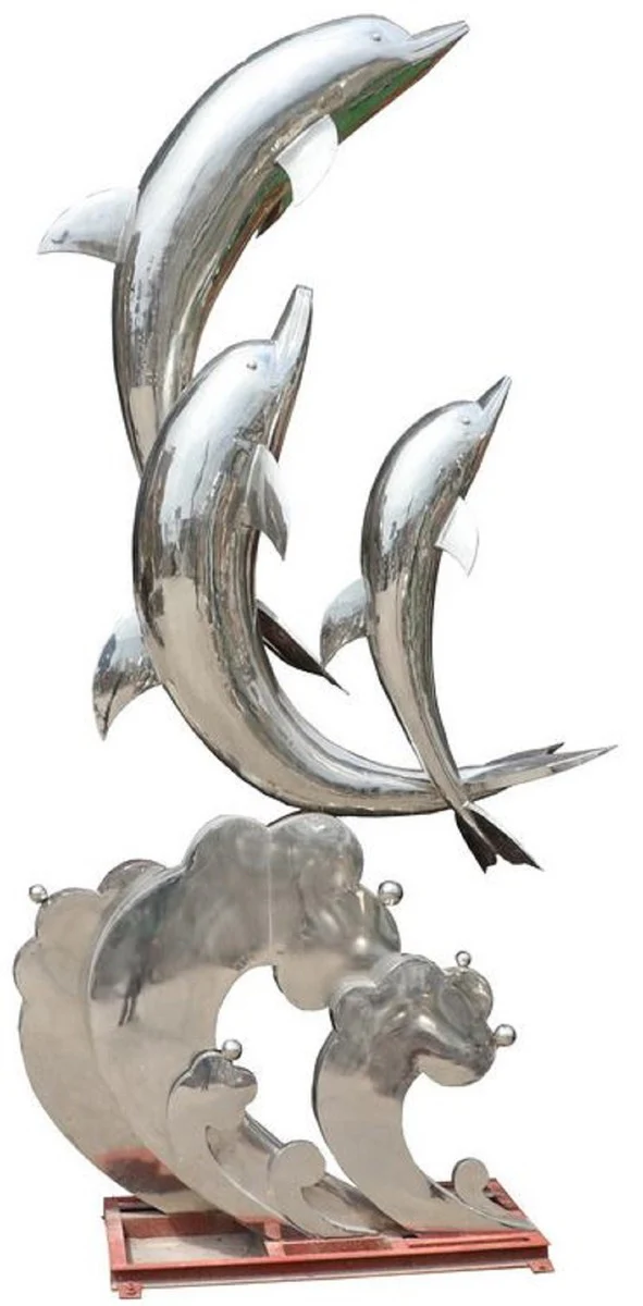 Casa Padrino escultura decorativa de jard¨ªn XXL de lujo delfines plata A. 300 cm - Enorme figura de acero inoxidable XXL para decoraci¨®n de jard¨ªn - Figura de animal XXL de acero inoxidable