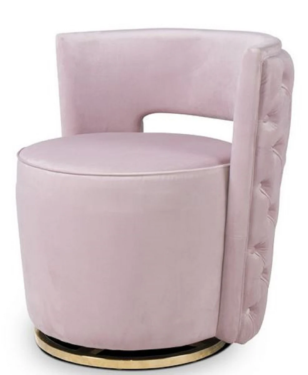 Casa Padrino Sill¨®n Giratorio Chesterfield de Lujo Rosa 65 x 58 x H. 69 cm - Sill¨®n de Terciopelo - Muebles de Lujo