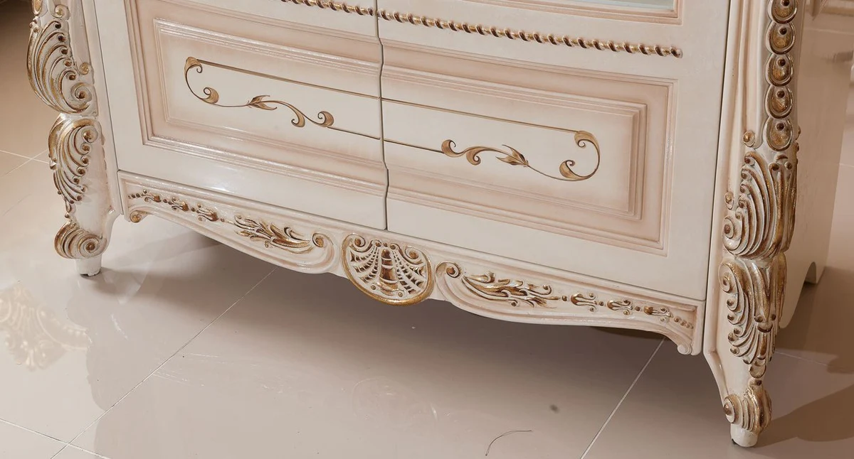 Casa Padrino vitrina barroco de lujo blanco / beige / oro - Vitrina de estilo barroco con 2 puertas de vidrio - Muebles de comedor de lujo en estilo barroco - Muebles de comedor barrocos