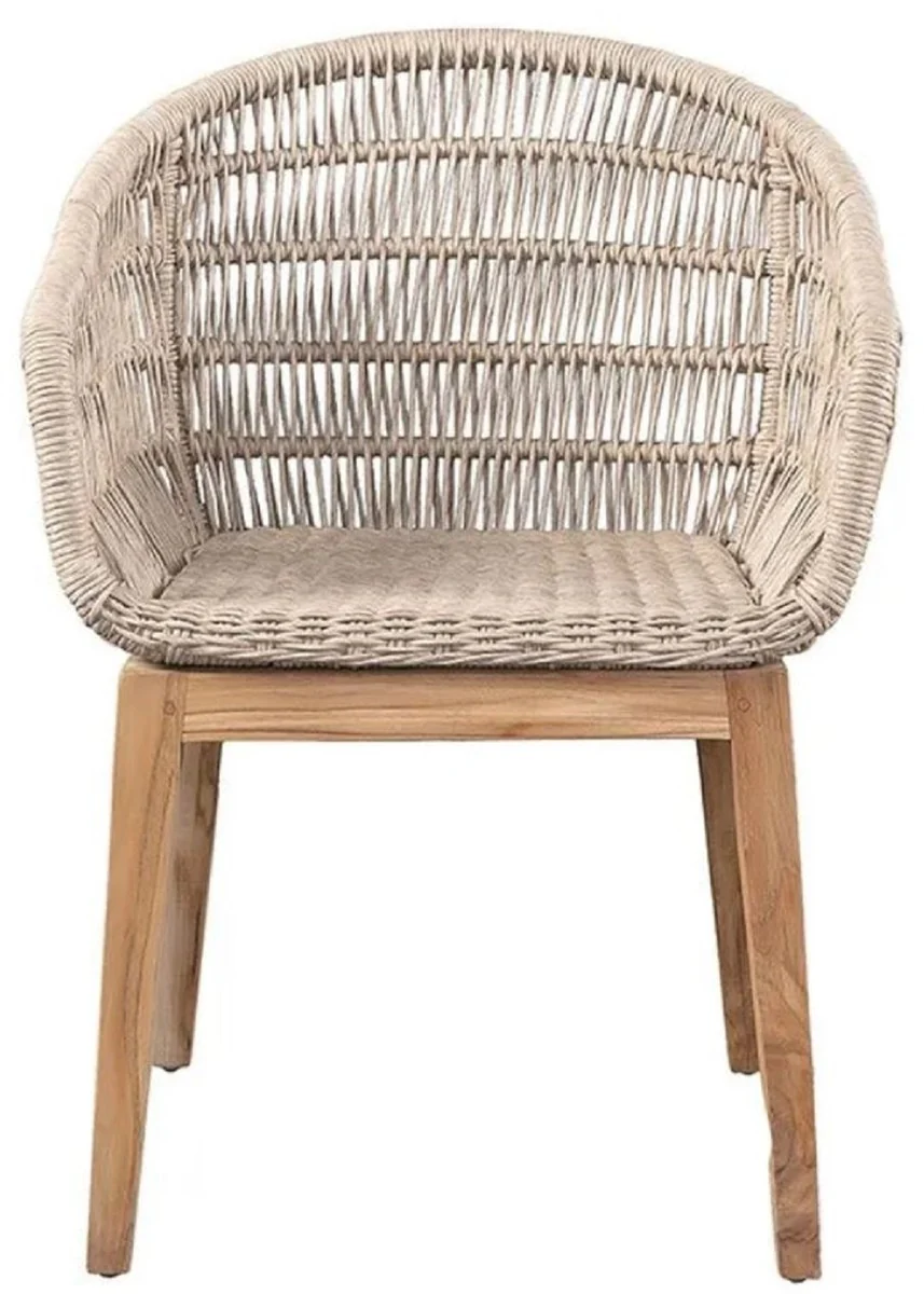 Casa Padrino conjunto de 8 sillas de comedor de lujo gris / natural 60 x 60 x A. 80 cm - Sillas de jard¨ªn de lujo con tejido de rat¨¢n - Muebles de comedor - Muebles de jard¨ªn - Muebles de lujo