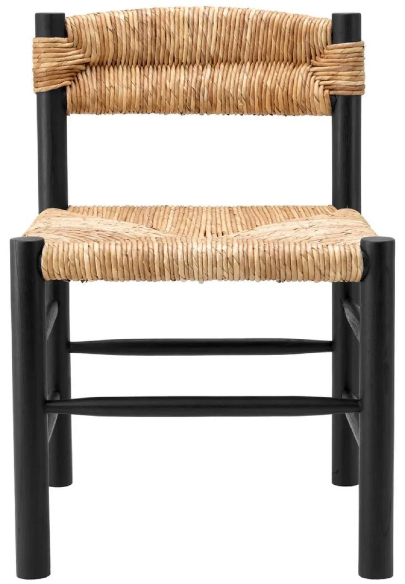 Casa Padrino silla de comedor de lujo negro / natural 54 x 62,5 x A. 80,5 cm - Silla de cocina de madera maciza - Muebles de comedor - Muebles de lujo - Interiores de comedor de lujo