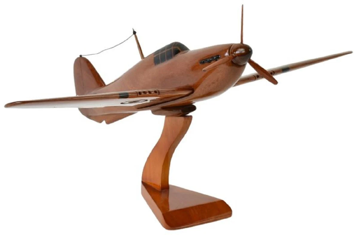 Casa Padrino avión de combate decorativo de lujo Hawker Hurricane marrón / negro 44 x 35 x A. 20 cm - Avión de madera con soporte - Avión de hélice - Modelo de avión - Decoración de escritorio