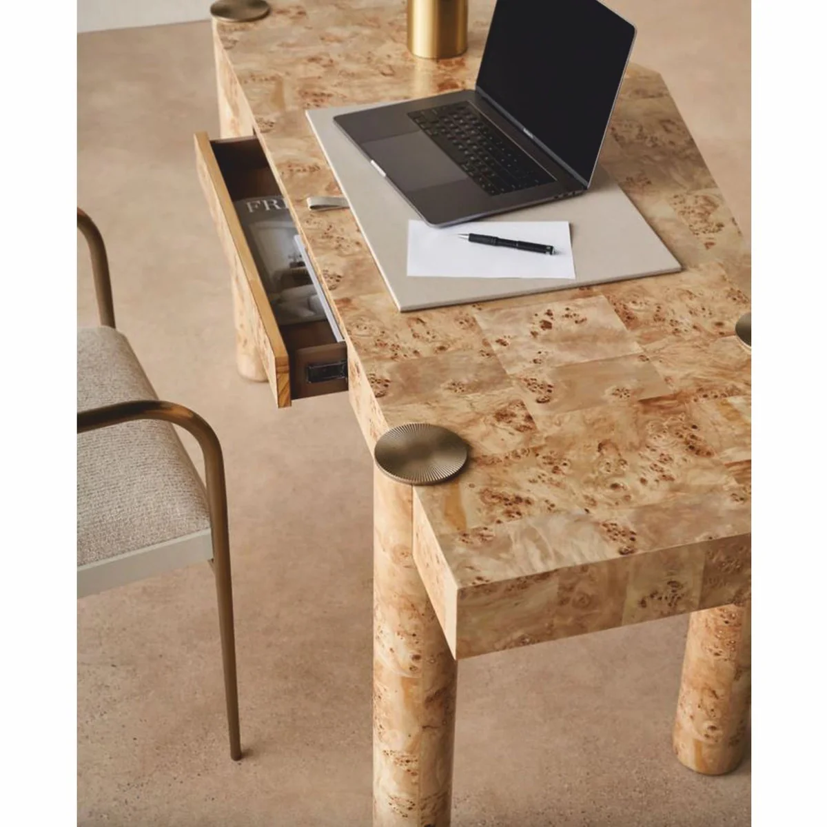 Casa Padrino escritorio de lujo con caj¨®n en arce ojo de p¨¢jaro 155 cm - Muebles de oficina