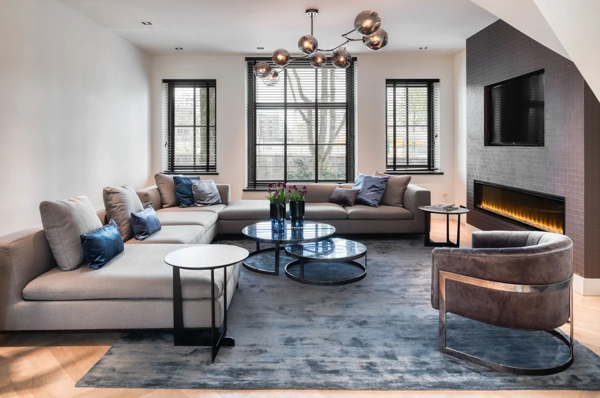 Casa Padrino alfombra de seda de lujo azul oscuro 300 x 400 cm - Alfombra de salón rectangular - Calidad de lujo - Accesorios de decoración de salón