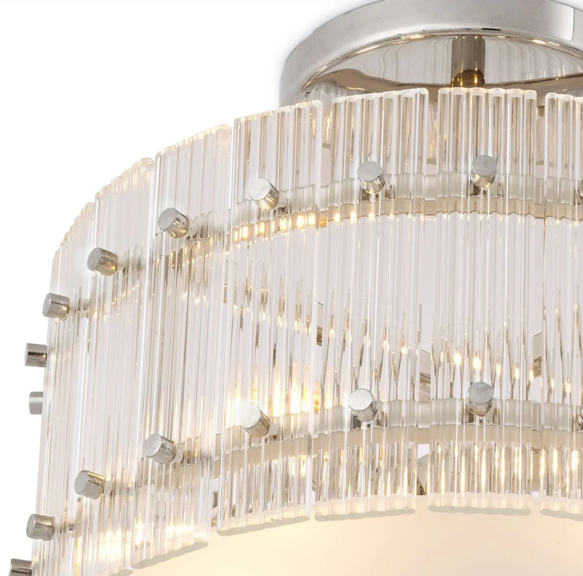 Casa Padrino lámpara de techo de lujo plata / blanco Ø 45 x A. 22 cm - Lámpara de techo redonda de vidrio - Lámparas de techo modernos