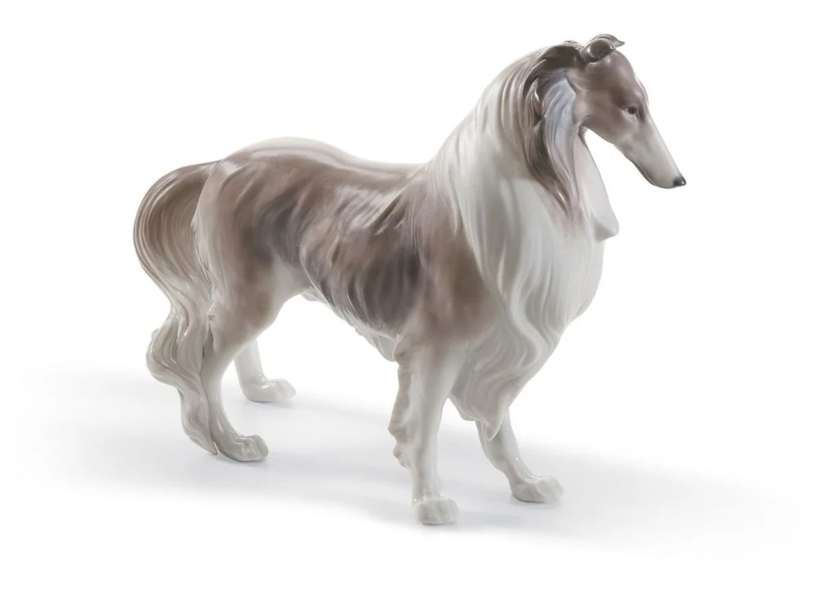 Casa Padrino Luxury Porcelain Shetland Shetland Sheepdog Sculpture Brown / White 25 x H. 19 cm - Handmade & Handpainted Deco Figurine