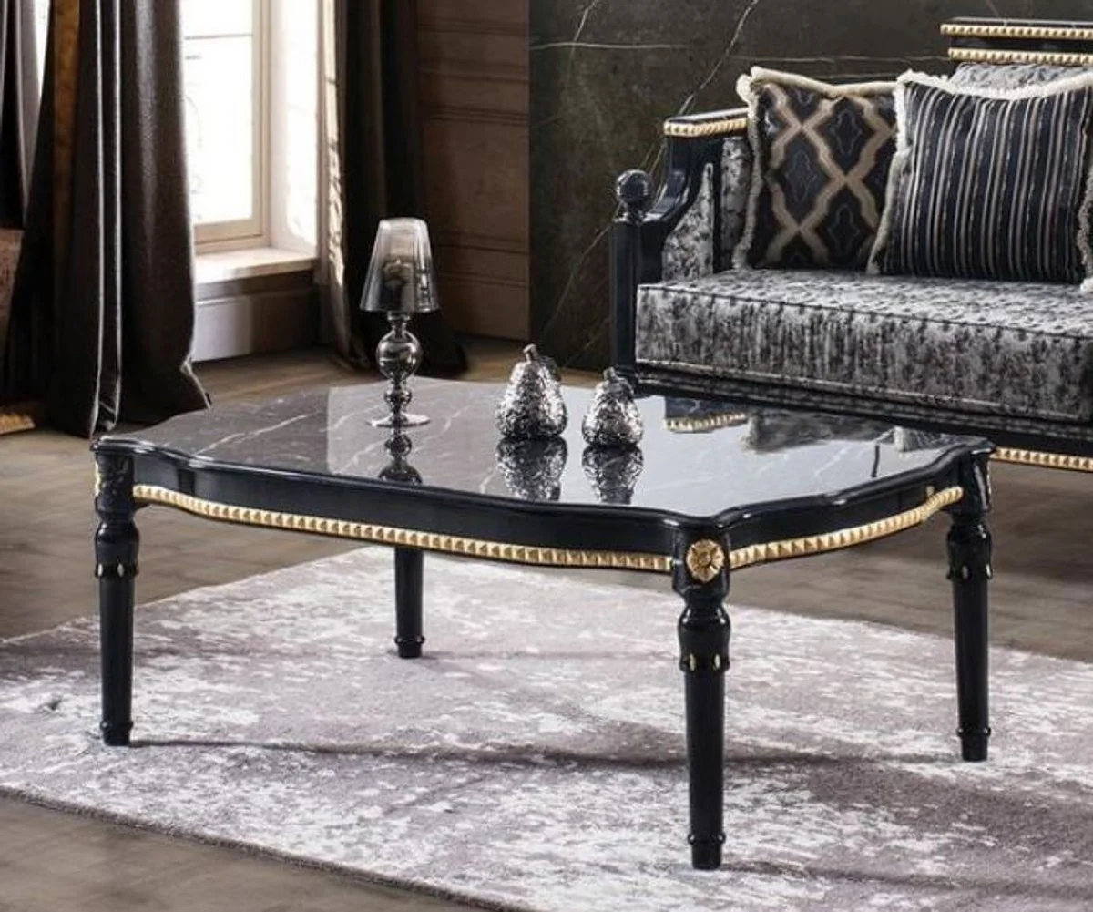 Casa Padrino mesa de centro barroca de lujo negro / oro 115 x 75 x A. 45 cm - Mesa de sal¨®n rectangular con sobre de vidrio con aspecto de m¨¢rmol - Muebles de sal¨®n nobles de estilo barroca