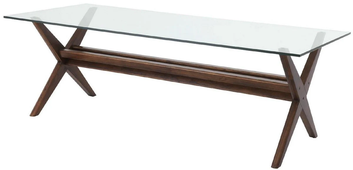 Casa Padrino mesa de comedor de lujo marr¨®n 230 x 100 x A. 77 cm - Mesa de cocina de madera maciza con tapa de vidrio - Mesa de comedor rectangular - Muebles de comedor de lujo