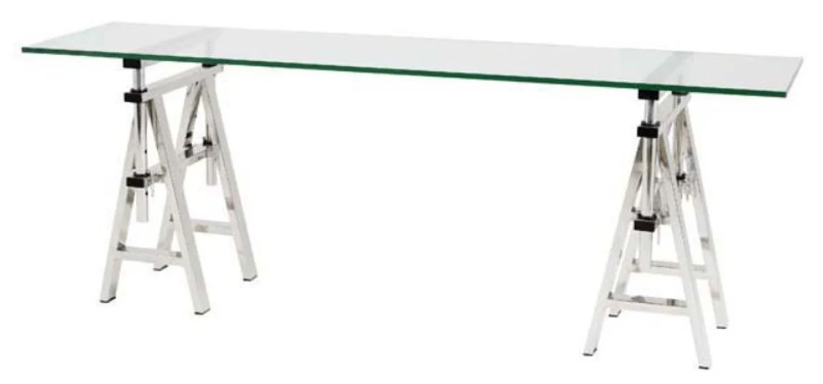 Casa Padrino mesa de la consola de acero inoxidable con tapa de cristal 200 x 50 x H. 66-78 cm - mobiliario de sal¨®n de lujo