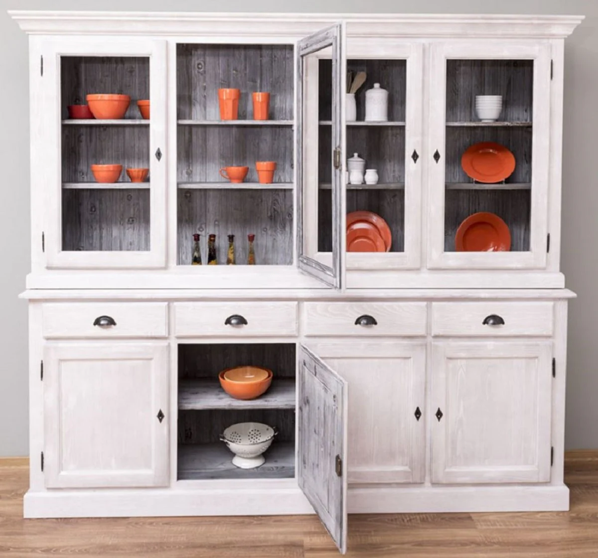 Casa Padrino armario de comedor de estilo campestre gris claro / gris 230 x 45 x A. 200 cm - Armario de cocina de madera maciza - Muebles de comedor en estilo campestre