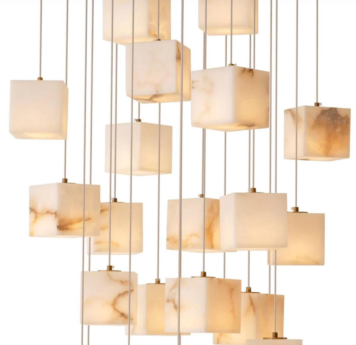 Casa Padrino lámpara de araña LED de lujo latón antiguo / alabastro 60 x 60 x A. 180 cm - Lámpara de araña de salón con pantallas de alabastro - Calidad de lujo