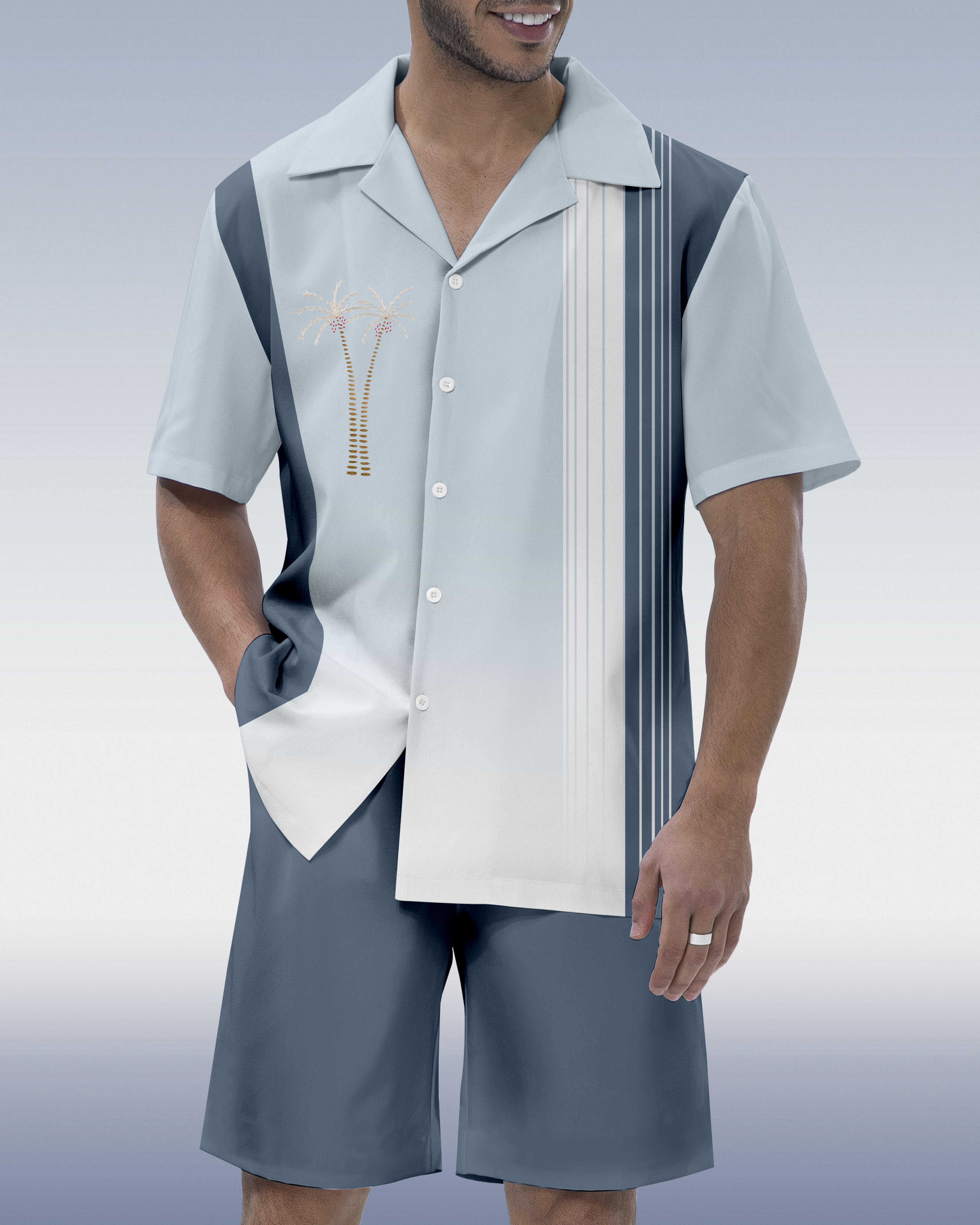 Men's Parrot Head Party Hawaiian Cuban Collar Short Sleeve Shirt Set 058