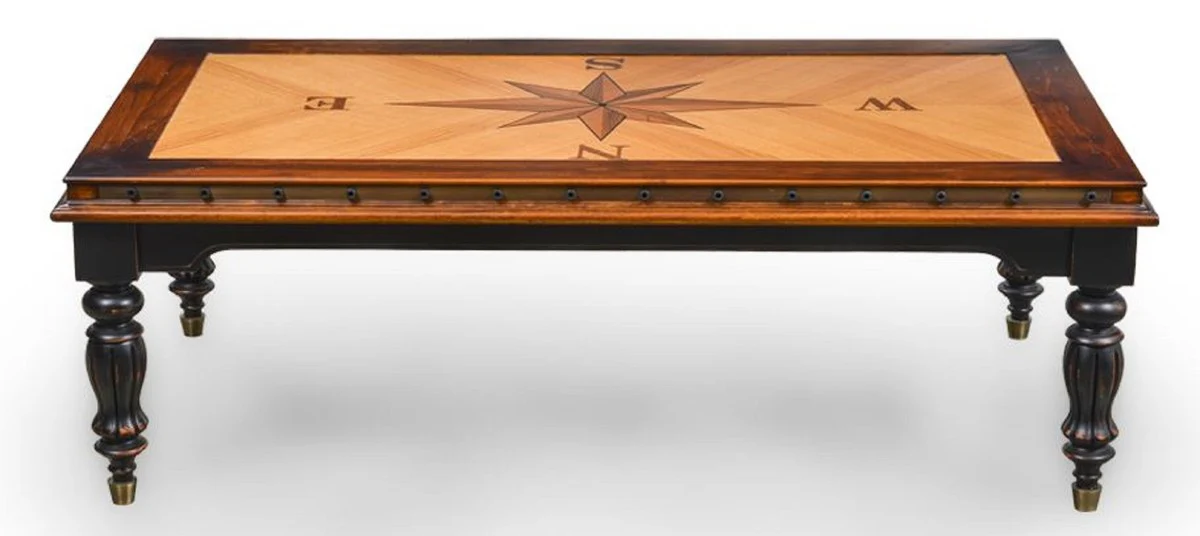 Casa Padrino mesa de centro de estilo vintage de lujo natural / marr¨®n / negro 137 x 77 x A. 45 cm - Mesa de sal¨®n rectangular de madera maciza - Muebles de sal¨®n estilo vintage - Muebles de lujo