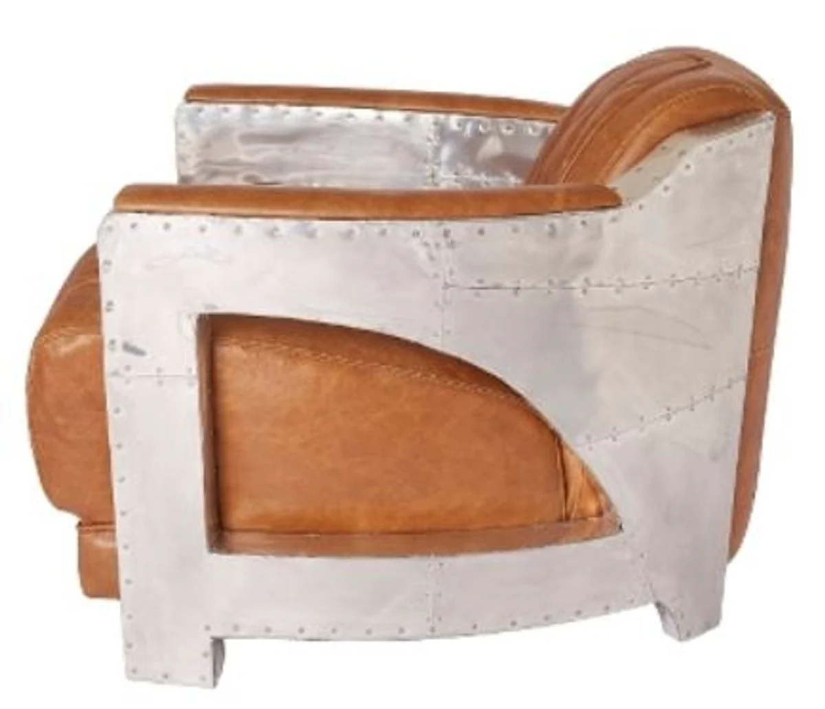 Casa Padrino genuine leather club armchair light brown / silver 75 x 89 x H. 70 cm - Luxury Collection