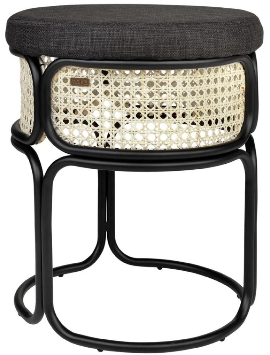 Casa Padrino taburete de dise?o negro / natural ? 40.5 x A. 49 cm - Taburete redondo tapizado con tejido fino de rat¨¢n y estructura de acero con revestimiento en polvo