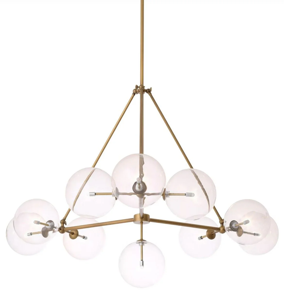 Casa Padrino lámpara de araña halógena de lujo latón antiguo Ø 140 x A. 90 cm - Lámpara de araña de salón con pantallas de cristal redondas - Lámpara de araña de hotel y de restaurante