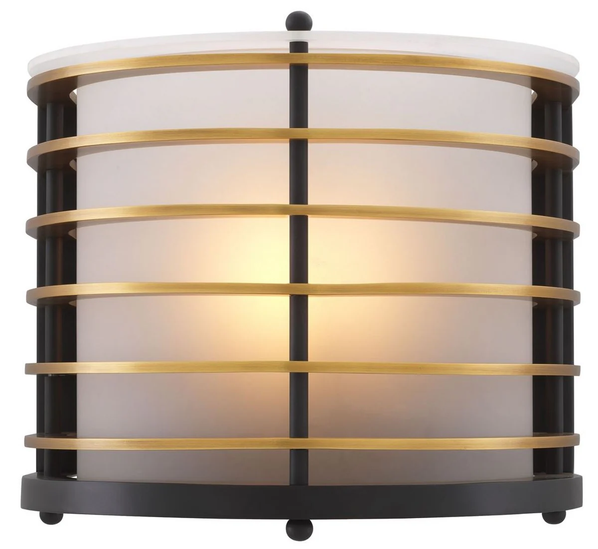 Casa Padrino lámpara de pared de lujo latón antiguo / negro 26,5 x 19 x A. 22,5 cm - Aplique semicircular de cobre con cristal esmerilado - Aplique para Hotel y Restaurante