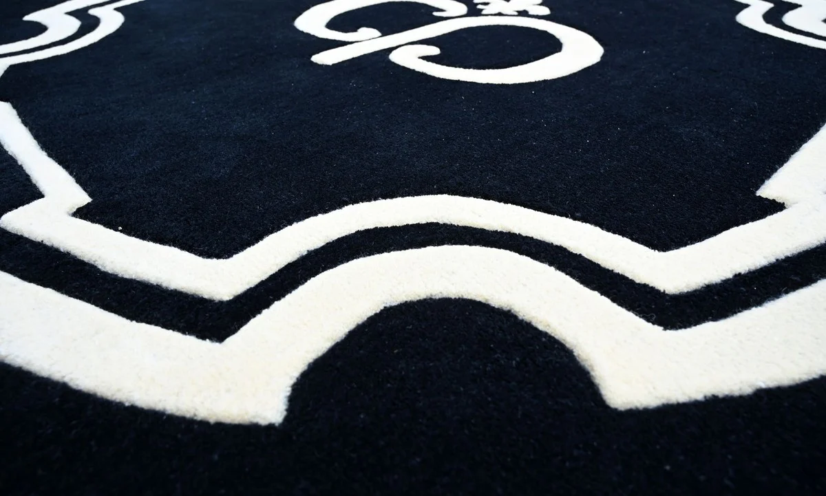 Casa Padrino Alfombra Barroco de Lujo Negro / Blanco Ø 150 cm - Interior Barroco