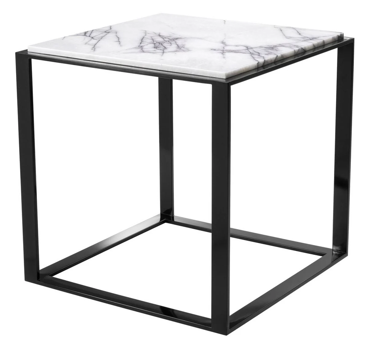 Casa Padrino mesa auxiliar de lujo negro brillante / blanco-p¨²rpura 56 x 56 x H. 56 cm - Mesa de Acero Inoxidable con Encimera de M¨¢rmol - Muebles de Sal¨®n de Lujo
