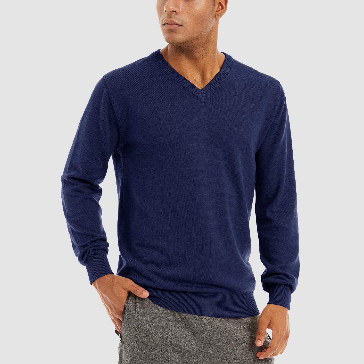 Men's Pullover Sweaters V-Neck Long Sleeve Cotton Sweatshirt