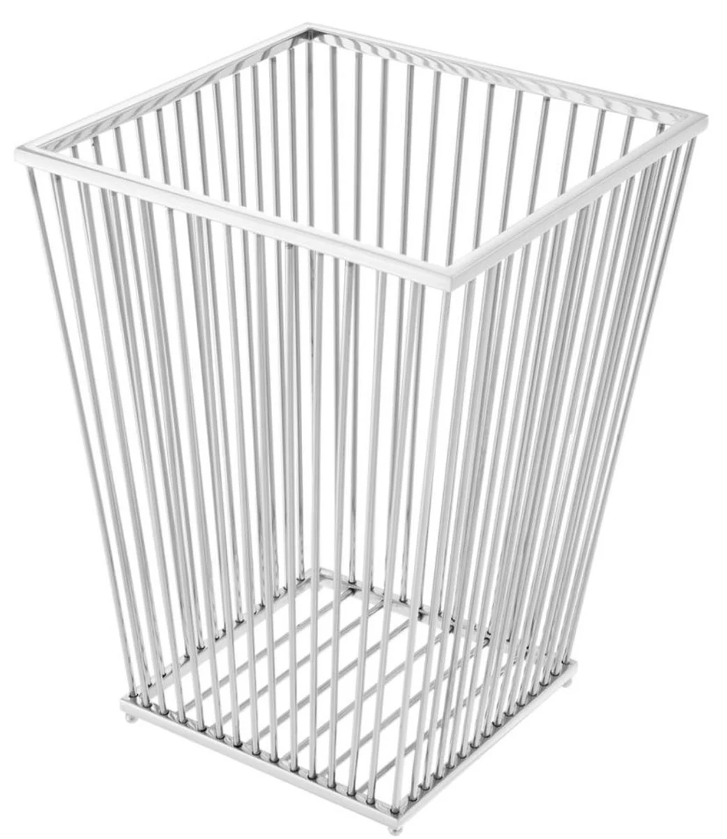 Casa Padrino cesta de ropa de lujo de acero inoxidable plata 30 x 30 x H. 40,5 cm - Colección de Lujo