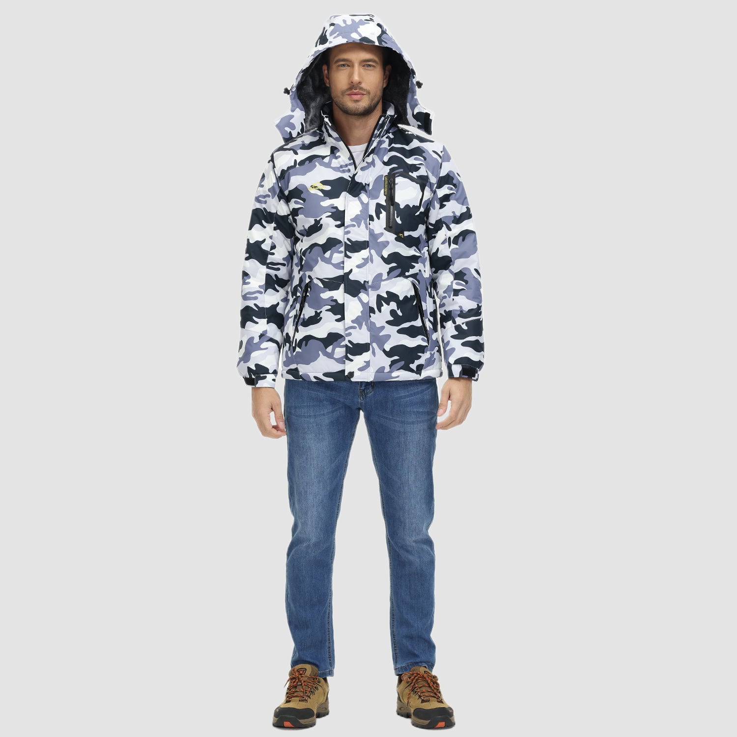 Men's Winter Jacket Water Repellent Ski Snow Jacket Warm Fleece Coat Parka Raincoats With Multi-Pockets