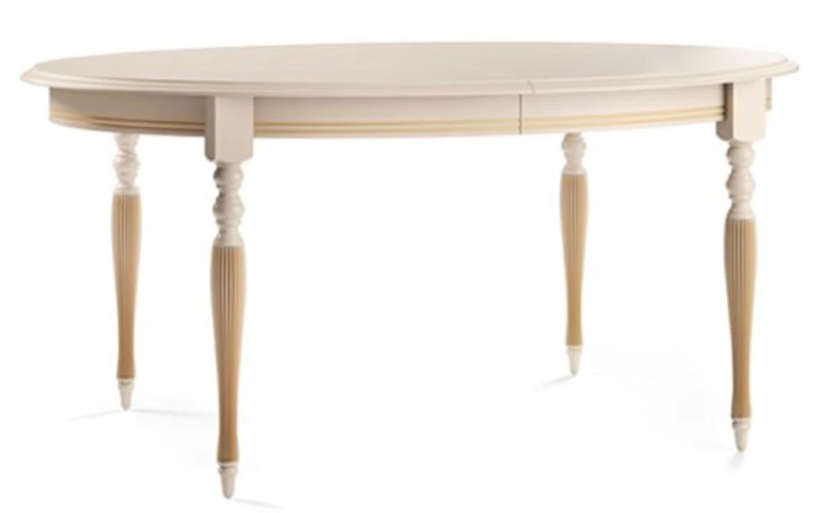 Casa Padrino mesa de comedor barroco de lujo crema / oro 160-360 x 110 x A. 77,5 cm - Mesa de comedor extensible ovalada de madera maciza - Muebles de comedor barrocos