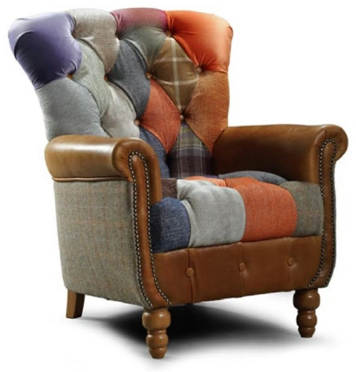 Casa Padrino sill¨®n de sal¨®n Chesterfield de lujo multicolor / gris / marr¨®n 82 x 86 x A. 94 cm - Muebles de sal¨®n Chesterfield