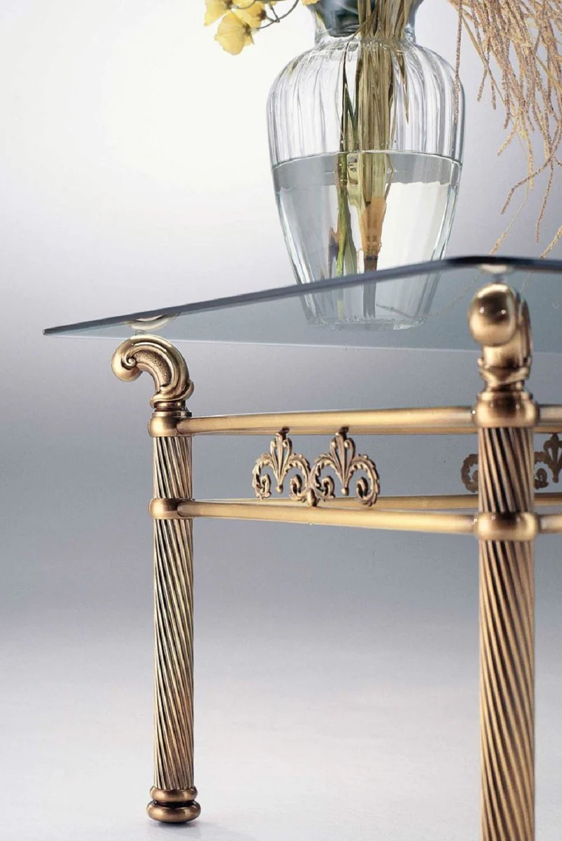 Casa Padrino mesa de centro de lujo lat¨®n / bronce antiguo 120 x 70 x A. 50 cm - Mesa de centro rectangular de lat¨®n con tapa de vidrio - Muebles de sal¨®n - Calidad de lujo - Hecho en Italia