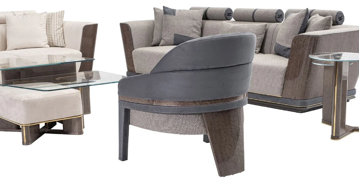 Casa Padrino sof¨¢ de lujo gris / azul / oro 280 x 98 x A. 85 cm - Sof¨¢ de sal¨®n - Sof¨¢ de hotel - Muebles de sal¨®n - Muebles de hotel - Muebles de lujo - Interiores de lujo