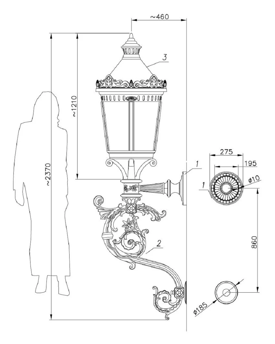 Casa Padrino l¨¢mpara de pared de exteriores barroco oro / vidrio esmerilado A. 237 cm - Enorme l¨¢mpara de exterior de jard¨ªn