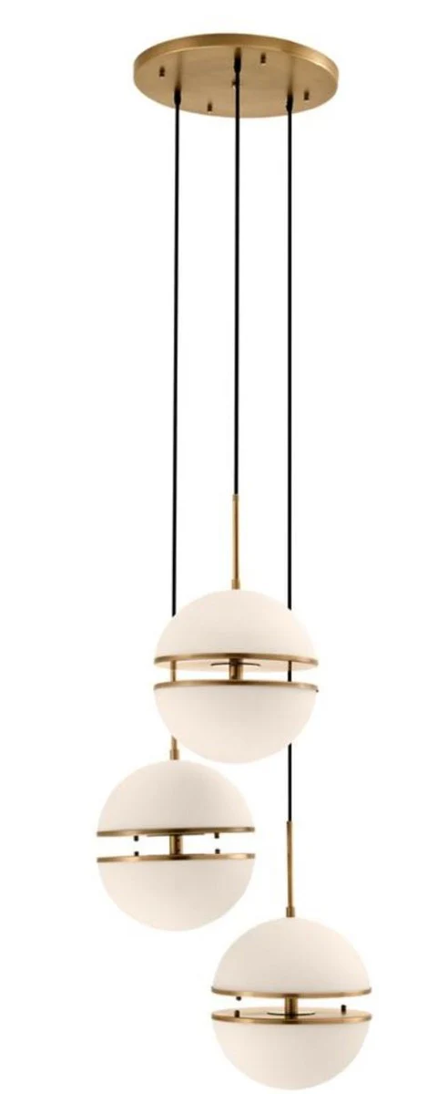 Casa Padrino lámpara colgante de lujo latón antiguo / blanco Ø 45 x H. 190 cm - Lámpara de Salón de Lujo