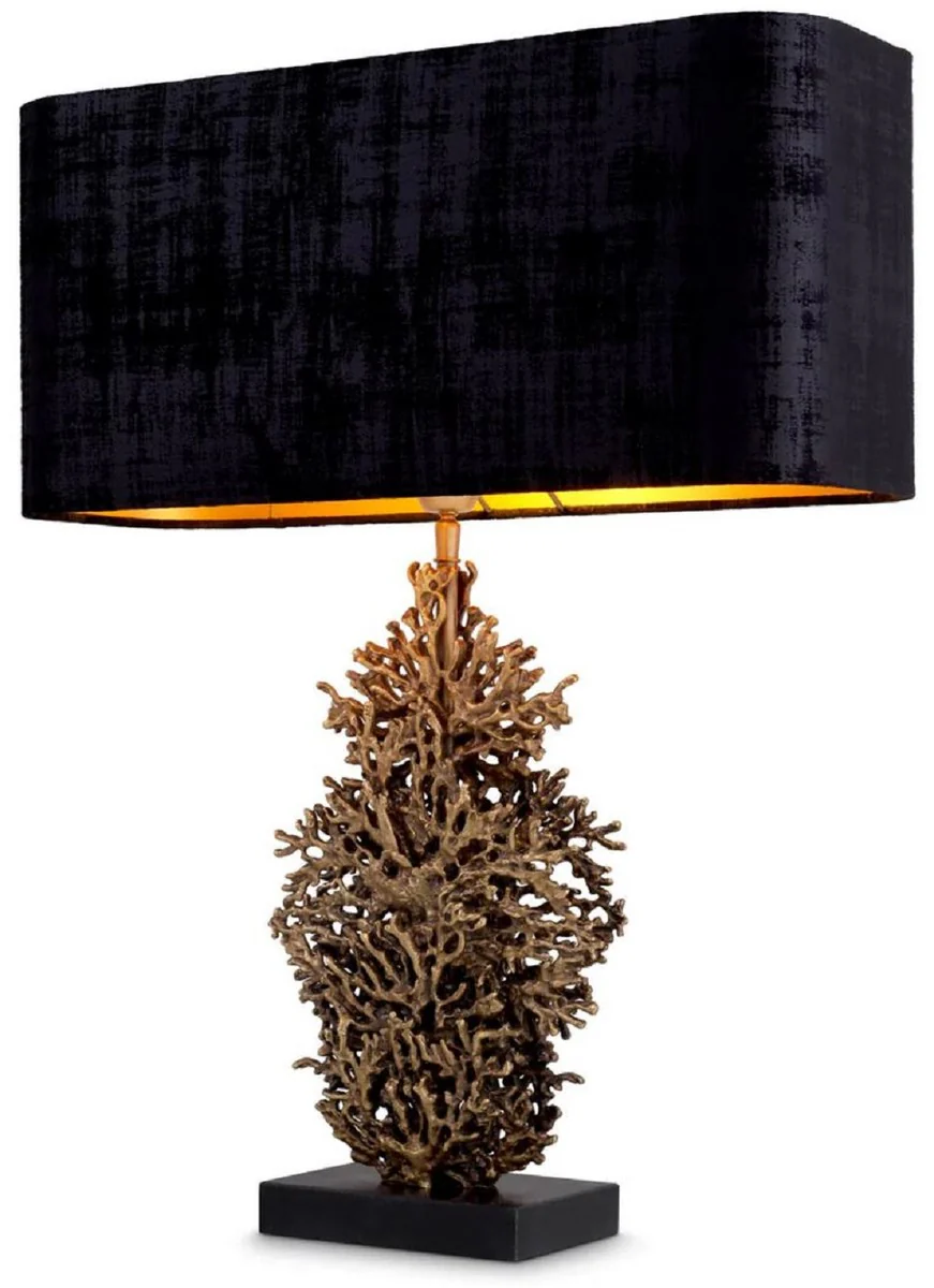 Casa Padrino lámpara de mesa de lujo latón vintage / negro 50 x 22 x A. 68,5 cm - Lámpara de escritorio con pantalla y pie de granito - Lámparas de mesa de lujo - Lámparas de escritorio