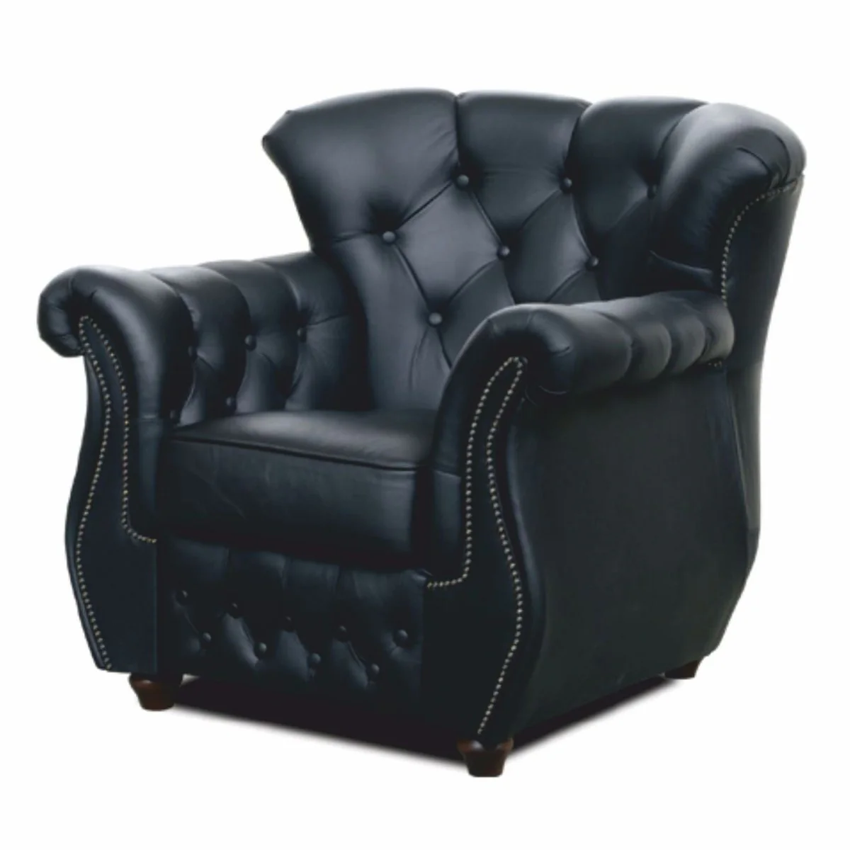 Casa Padrino Sill¨®n Chesterfield de Cuero de Lujo Negro / Marr¨®n Oscuro - Muebles Chesterfield