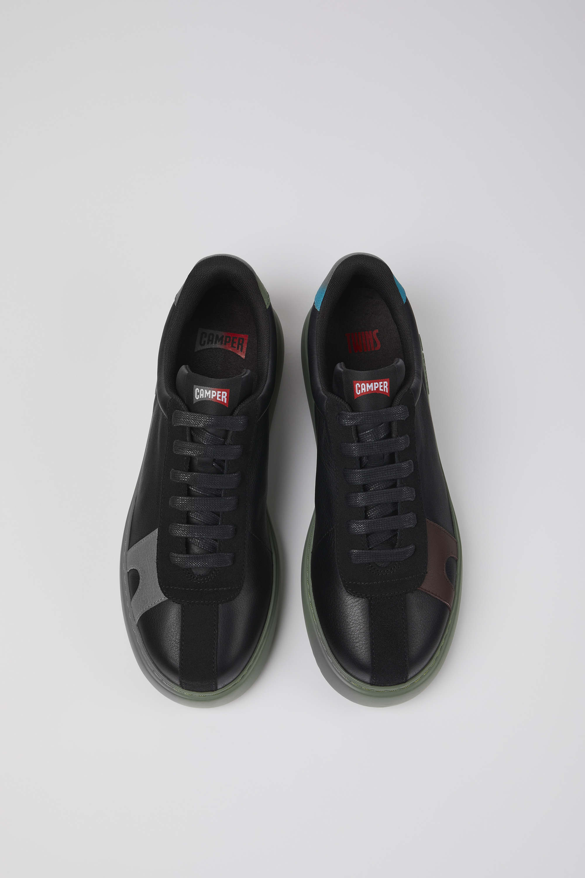 Twins - Black leather and nubuck sneakers for men