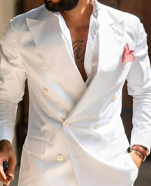 OK Elegant Plain Lapel Collar Double Breasted Slim Fit Blazer & Pants 2Pcs Set