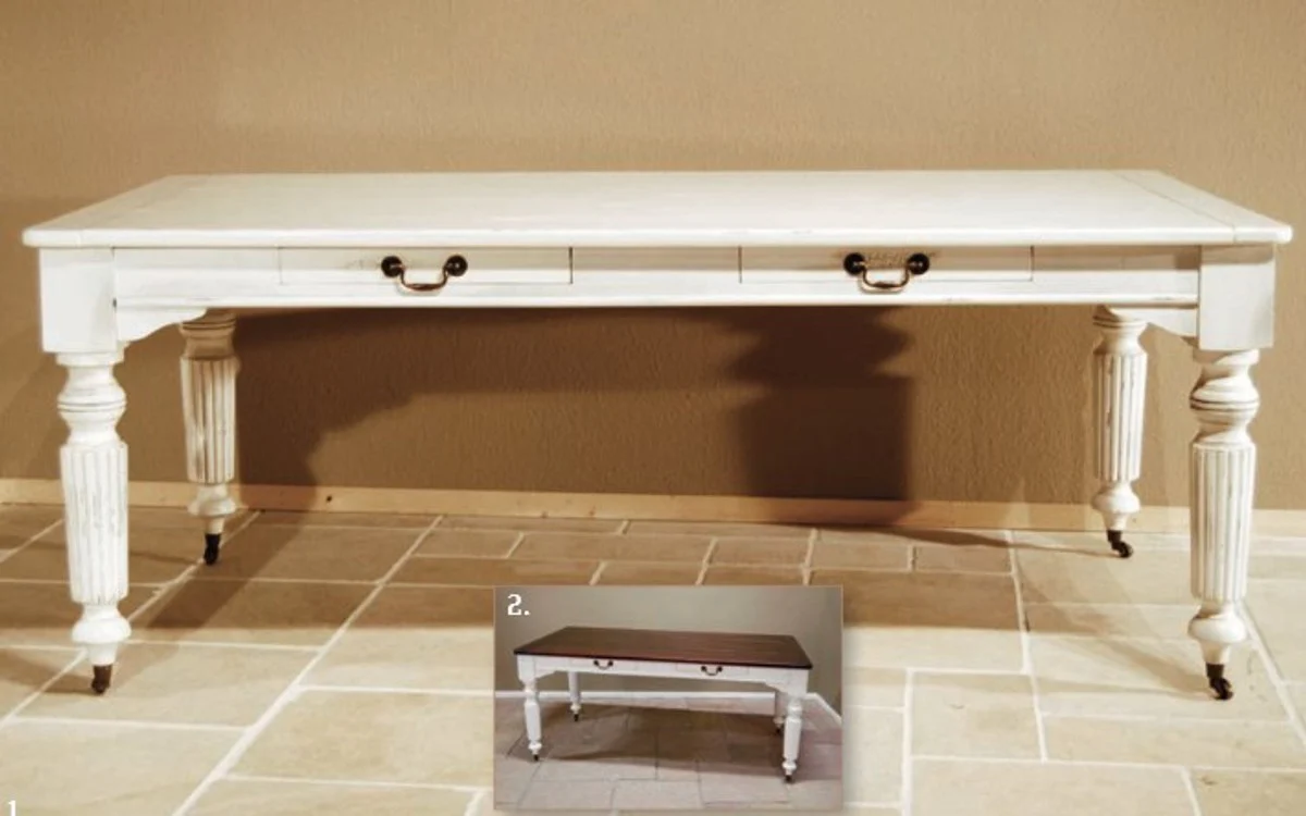 Casa Padrino Vintage pine dining table antique style white Rustic Solid with drawers - country style pine table