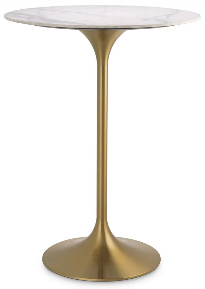 Casa Padrino mesa bistr¨® de lujo blanco / lat¨®n ? 79 x A. 106,5 cm - Mesa alta moderna con tapa de m¨¢rmol - Mesa de bar redonda - Mobiliario de bar - Mobiliario de catering - Calidad de lujo