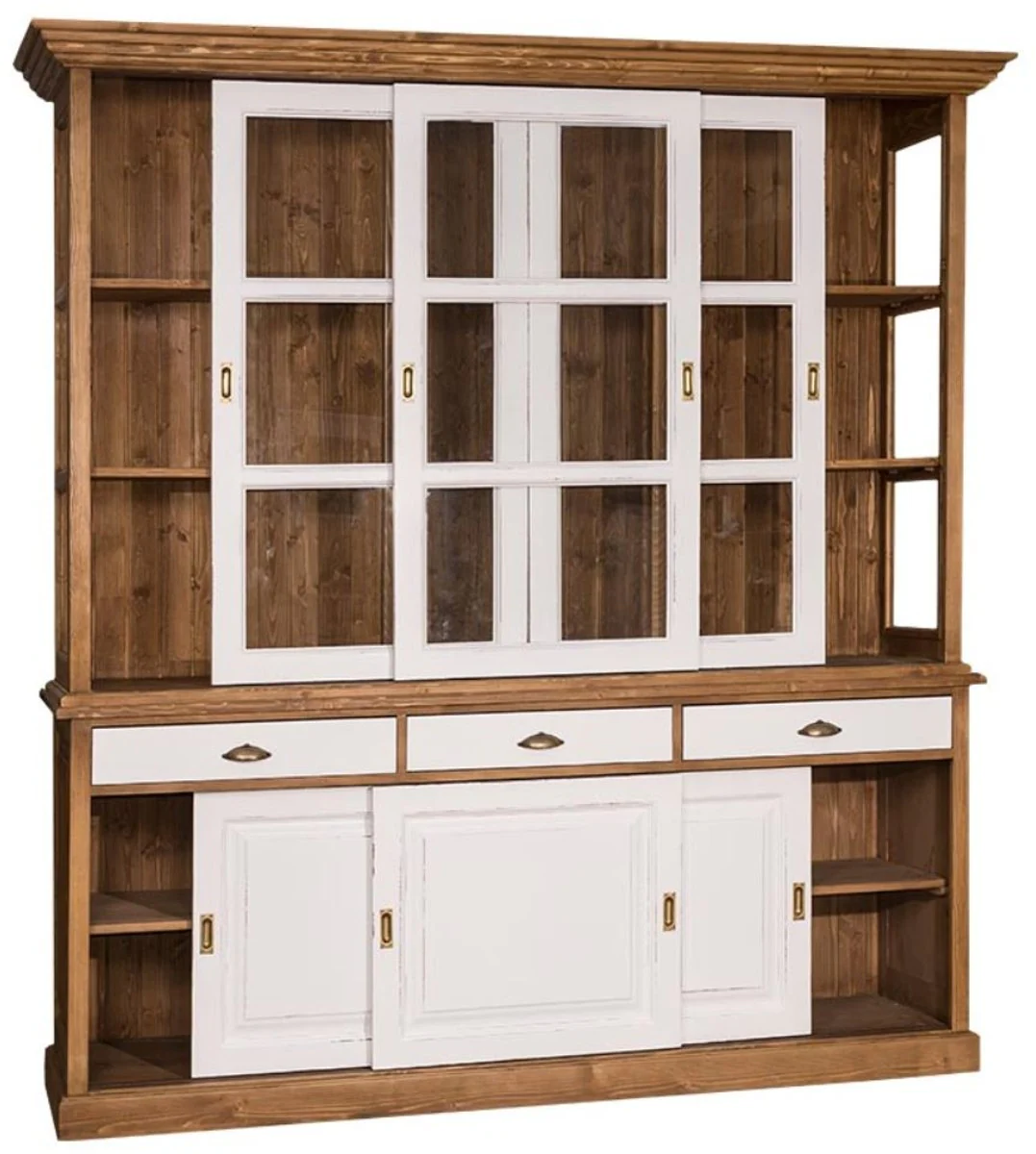 Casa Padrino Gabinete de Cocina Estilo Country Marr¨®n / Blanco Antiguo 206 x 53 x H. 219 cm - Gabinete de Cocina de 2 Piezas con 6 Puertas Corredizas y 3 Cajones