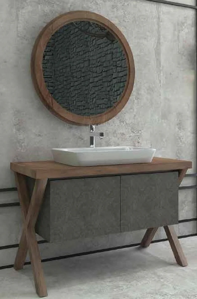 Casa Padrino Conjunto de Ba?o de Lujo Marr¨®n Oscuro / Gris Oscuro - 1 Mesa de Lavado con 2 Puertas y 1 Lavabo y 1 Espejo de Pared - Colecci¨®n de Lujo