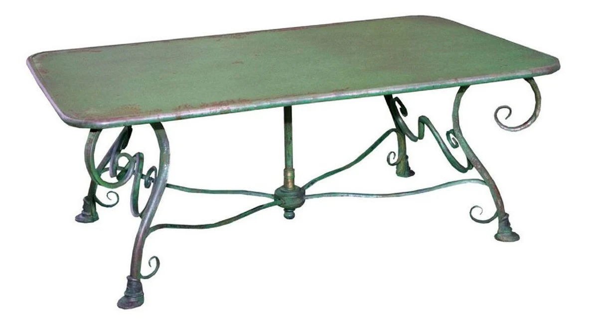 Casa Padrino Conjunto de Muebles de Jardín Art Nouveau de Hierro Forjado Verde Antiguo - 1 Mesa de Jardín y 6 Sillas de Jardín - Muebles de Jardín y Gastronomía Barroco y Art Nouveau