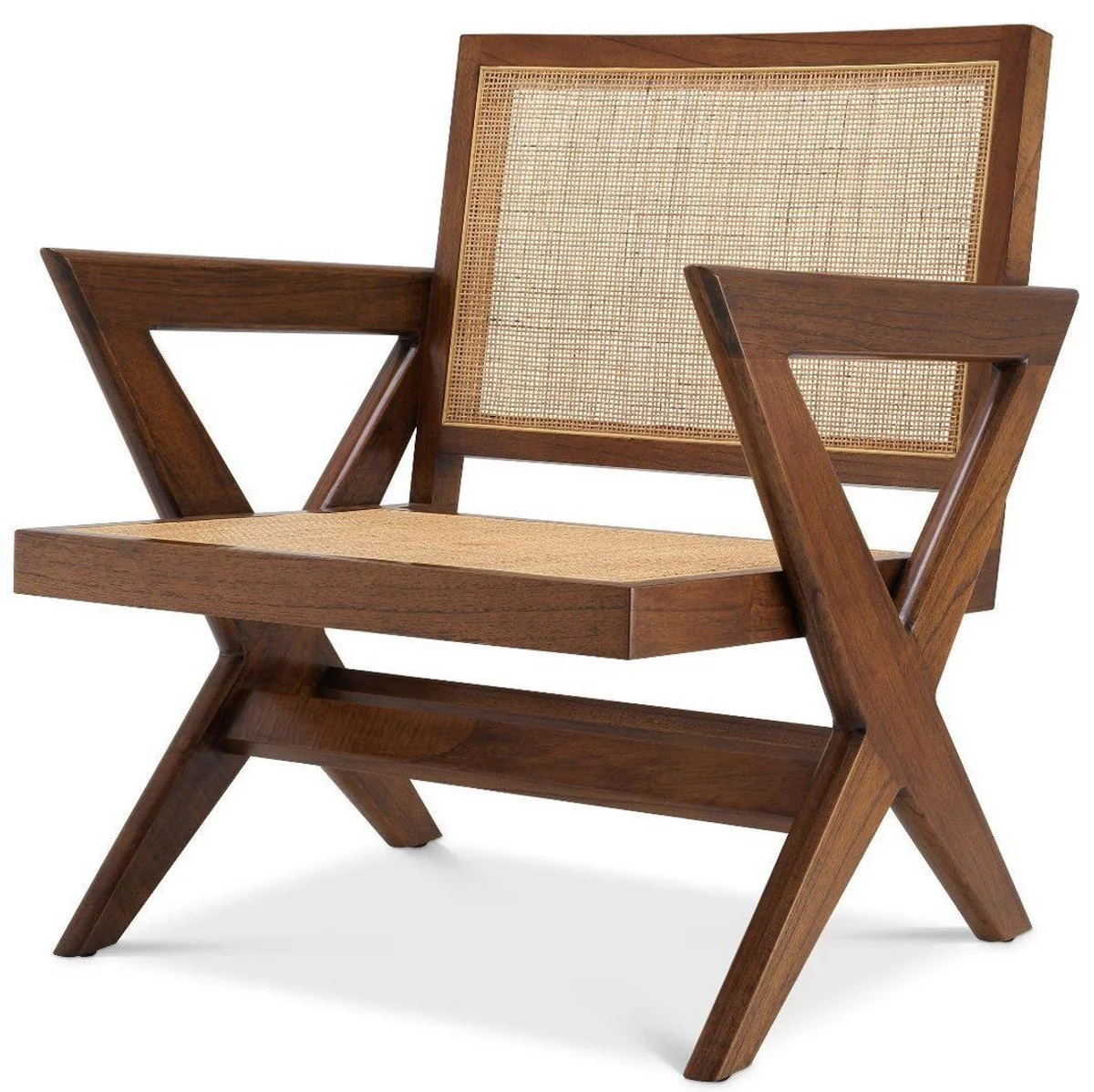 Casa Padrino sill¨®n de sal¨®n de lujo marr¨®n / natural 75 x 74 x A. 88 cm - Sill¨®n de madera maciza con tejido de rat¨¢n - Muebles de Lujo