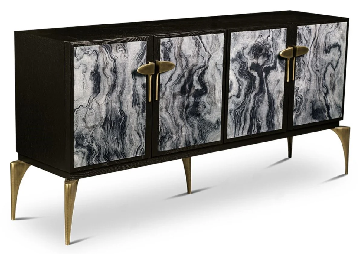 Casa Padrino aparador de dise?o negro / gris / lat¨®n 192 x 46 x A. 90 cm - Mueble de madera maciza con 4 puertas - Muebles de sal¨®n - Muebles de hotel - Colecci¨®n de Lujo